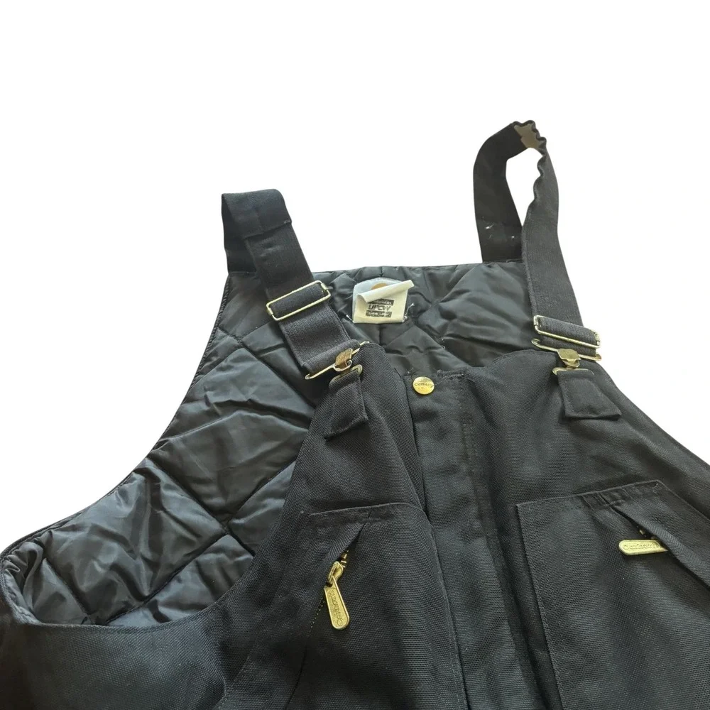 Carhartt Bib Overalls Mens Black Insulated Canvas Workwear Quilt Lined 40x32